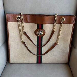 Gucci Brown and Cream Tote with Gold Accents